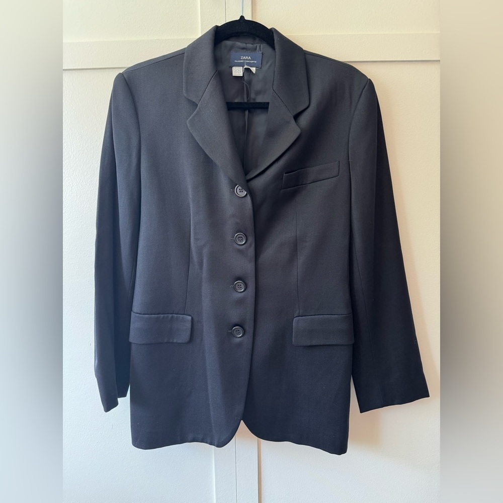 Zara Women’s Vintage‎ Black Suit Jacket Blazer Wool Blend Lined Size 6
